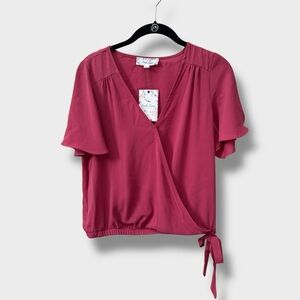 Pink Rose Wrap Front Blouse